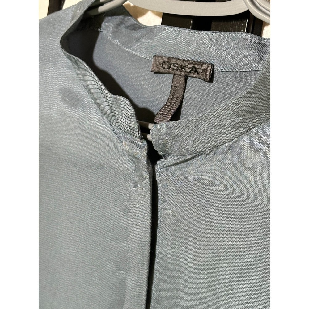 OSKA Blue Shirt Dress Fly Button Up  Mid Length Light Weight Size 2 Size 8/10 - Picture 4 of 10